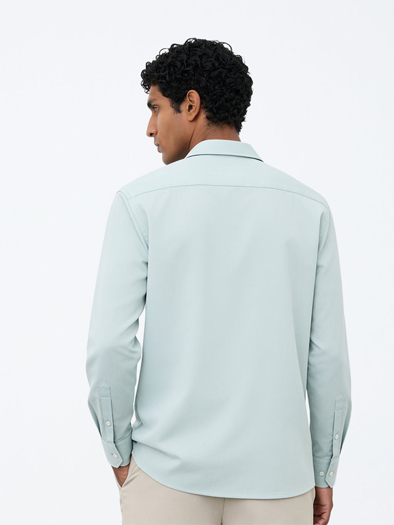 WES Formals Mint Solid Slim-Fit Cotton Shirt
