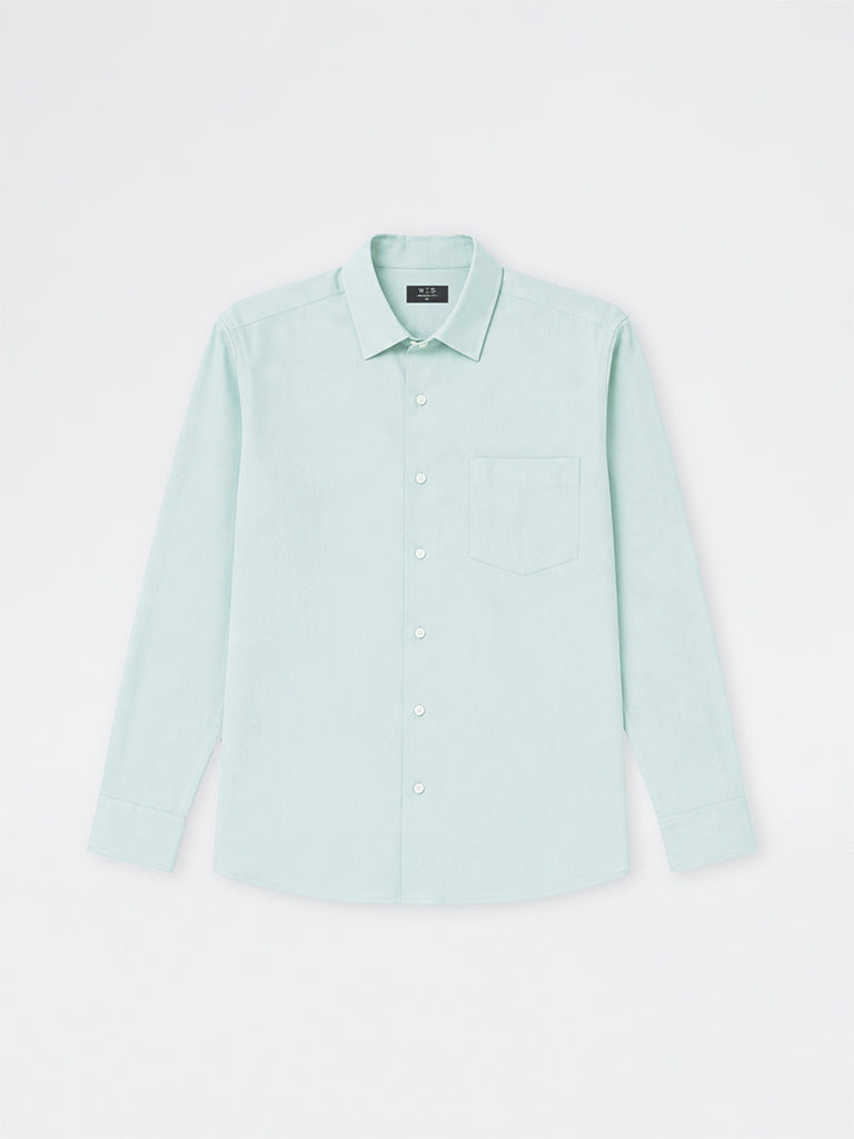 WES Formals Mint Solid Slim-Fit Cotton Shirt