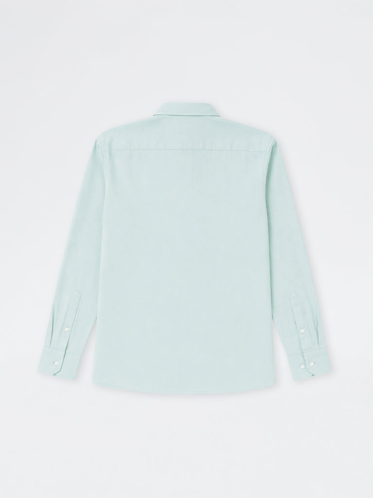 WES Formals Mint Solid Slim-Fit Cotton Shirt