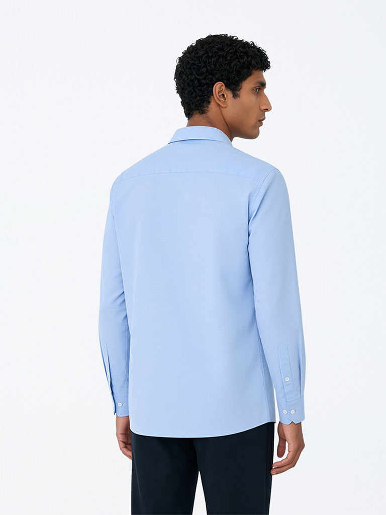 WES Formals Light Blue Relaxed-Fit Cotton Shirt