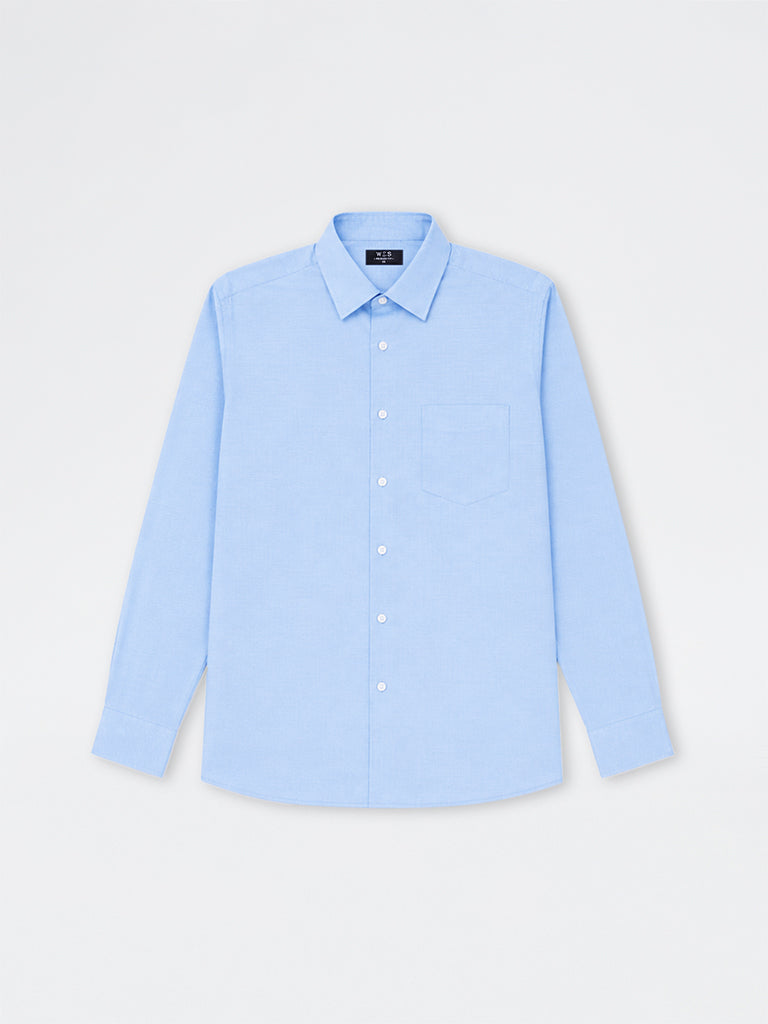 WES Formals Light Blue Relaxed-Fit Cotton Shirt