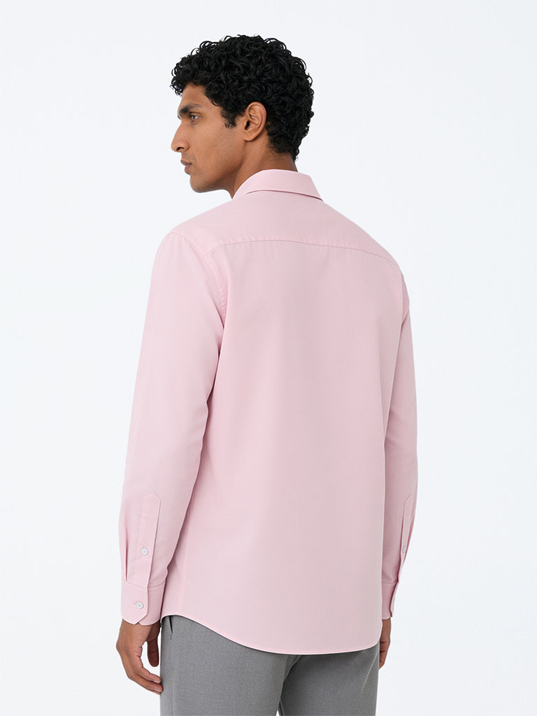 WES Formals Pink Solid Relaxed-Fit Cotton Shirt