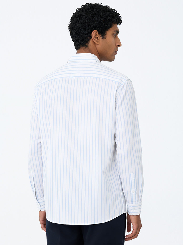 WES Formals White Striped Relaxed-Fit Cotton Shirt