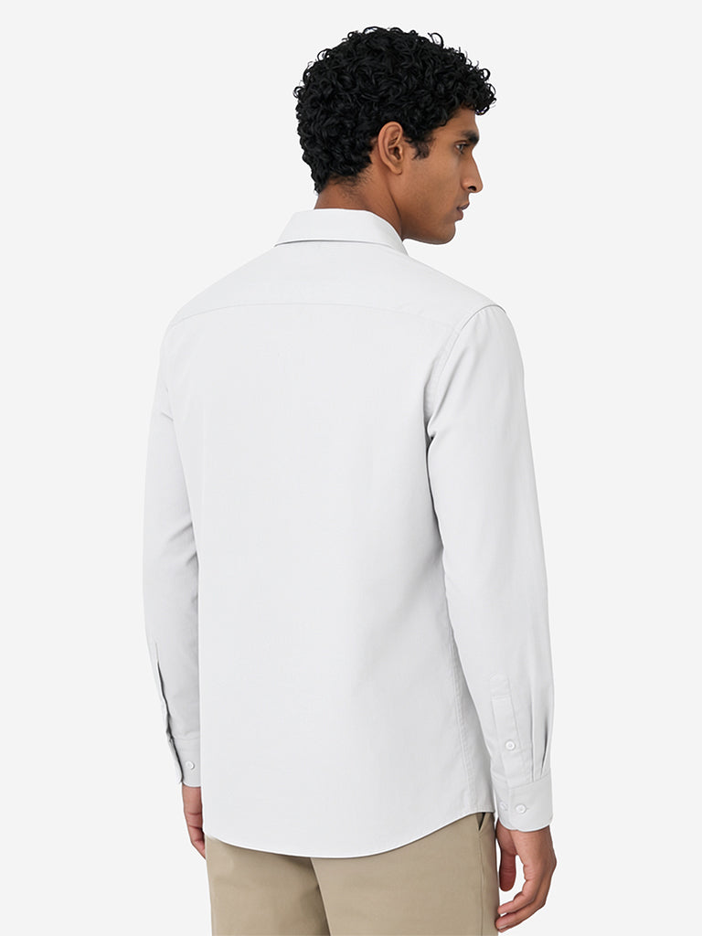 WES Formals Grey Solid Slim-Fit Cotton Shirt