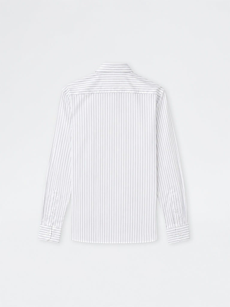 WES Formals White Striped Slim-Fit Cotton Shirt