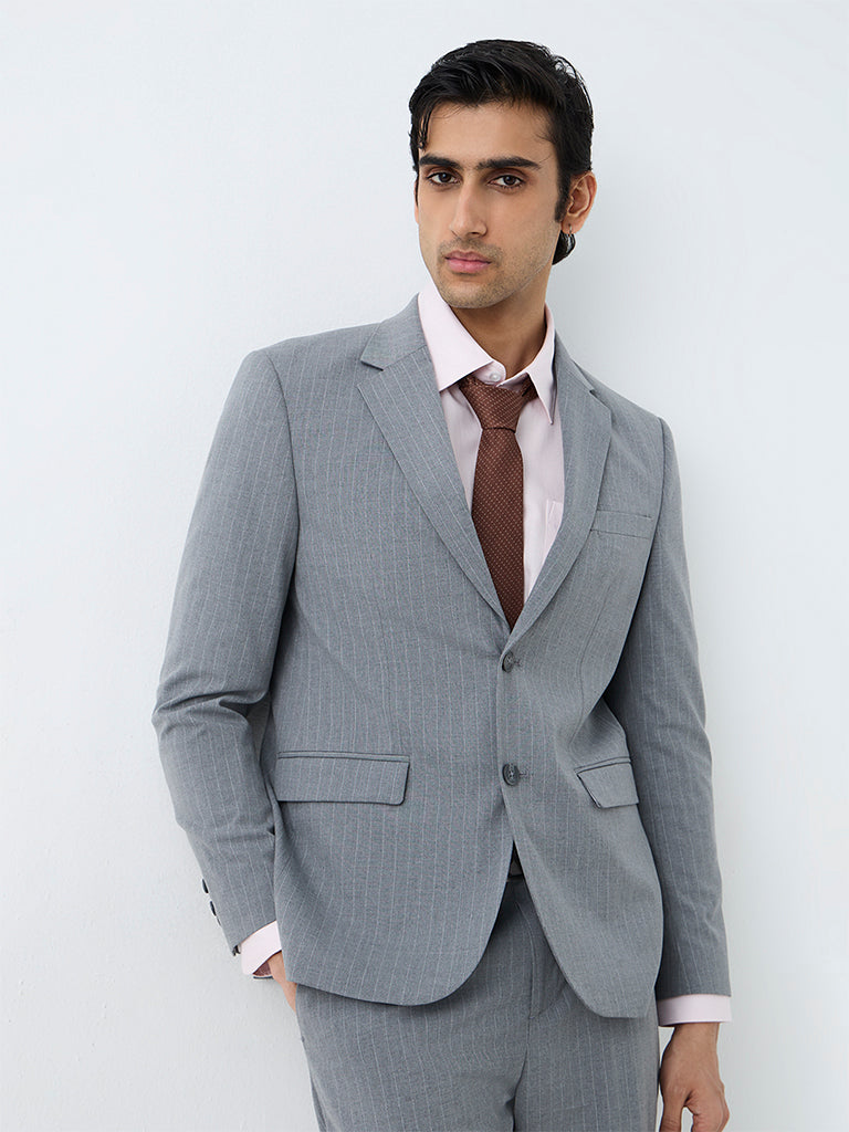 WES Formals Grey Pinstripe Slim-Fit Blazer