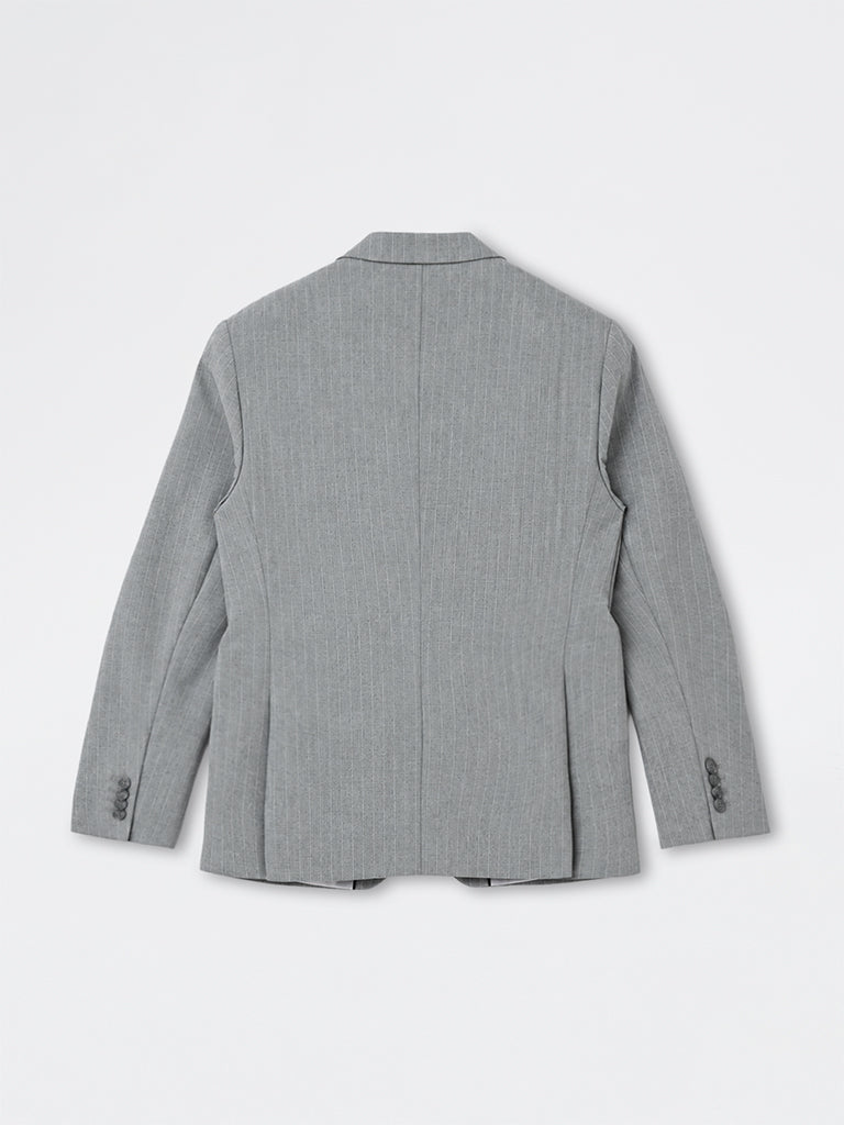 WES Formals Grey Pinstripe Slim-Fit Blazer