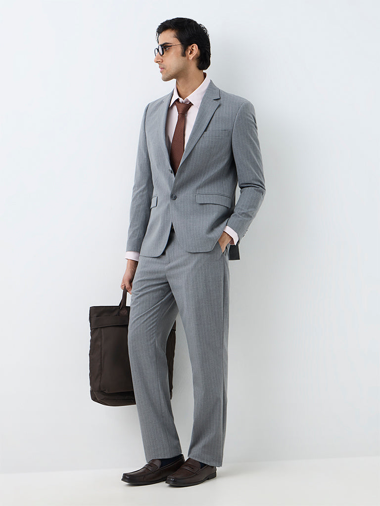 WES Formals Grey Pinstripe Slim-Fit Blazer