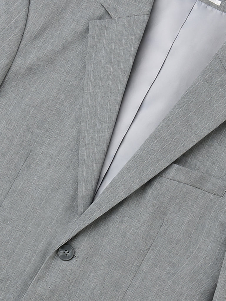 WES Formals Grey Pinstripe Slim-Fit Blazer