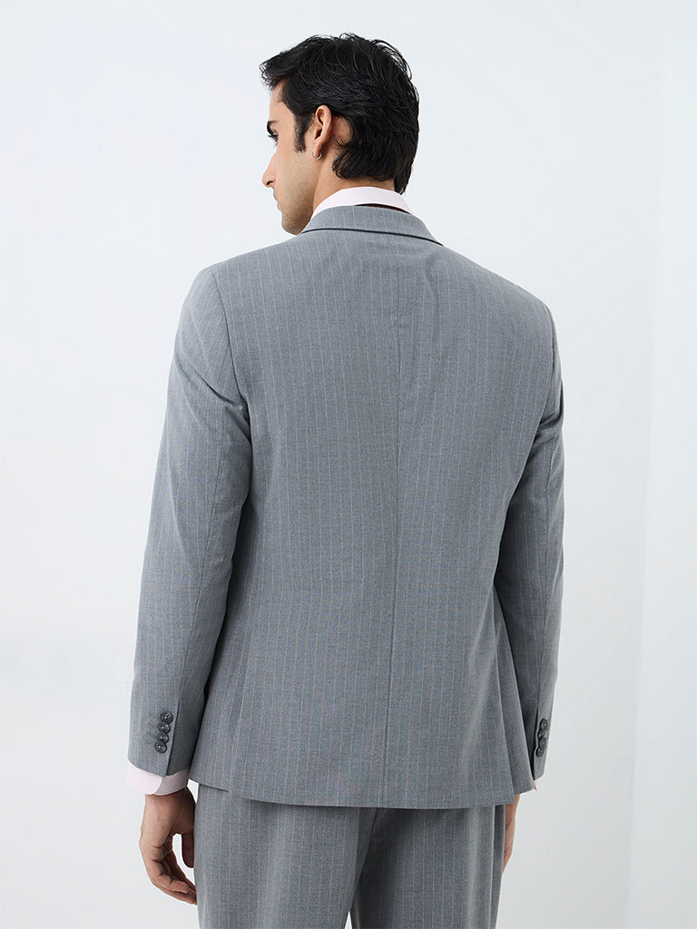 WES Formals Grey Pinstripe Slim-Fit Blazer