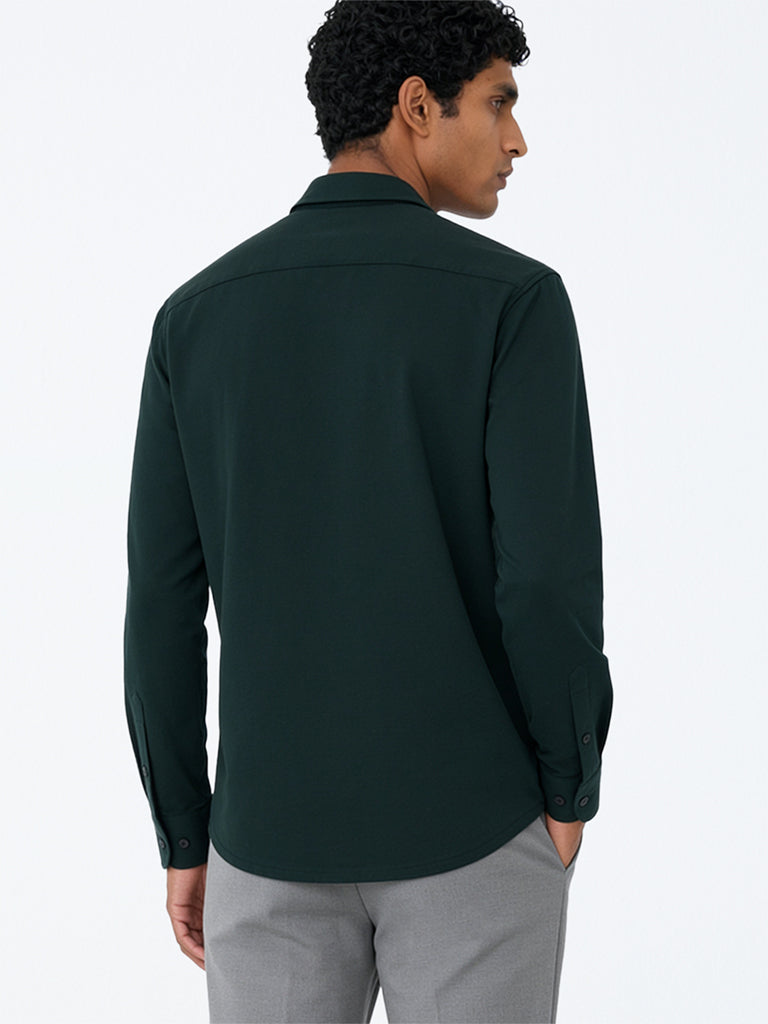 WES Formals Dark Green Slim-Fit Cotton-Blend Shirt