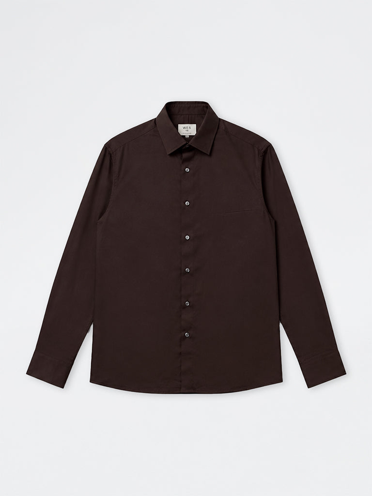 WES Formals Dark Brown Solid Slim-Fit Shirt