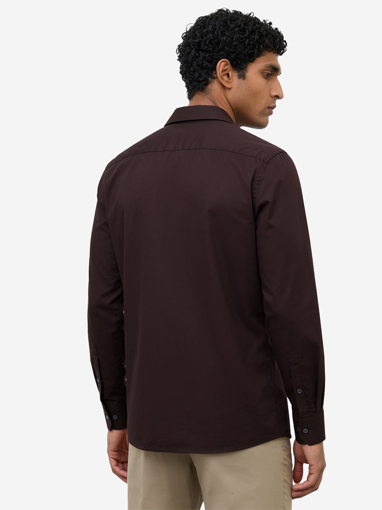 WES Formals Dark Brown Solid Slim-Fit Shirt