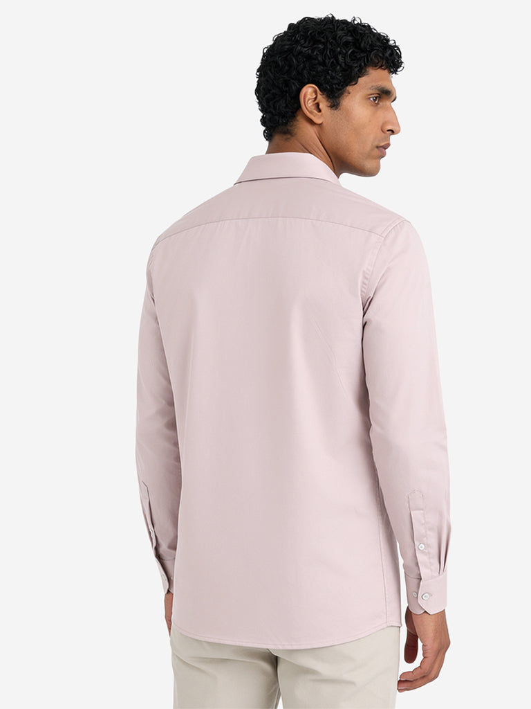 WES Formals Dusty Pink Solid Slim-Fit Shirt