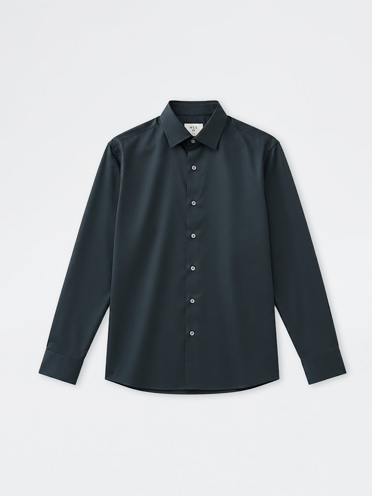 WES Formals Dark Teal Solid Slim-Fit Shirt