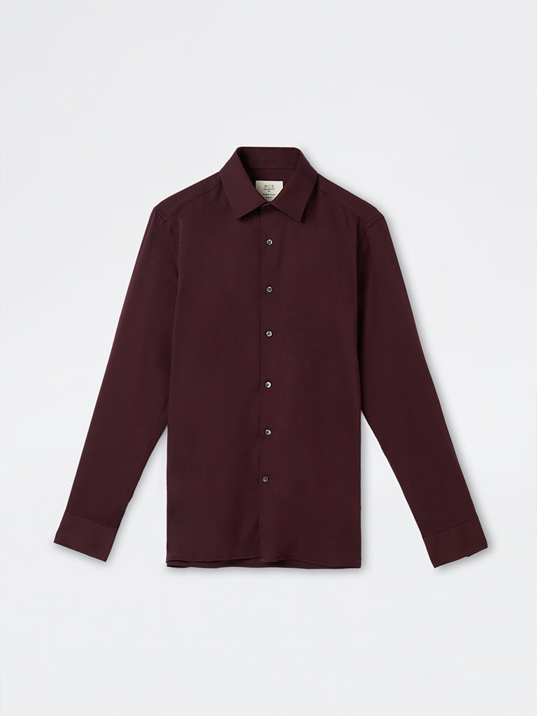 WES Formals Maroon Solid Slim-Fit Shirt
