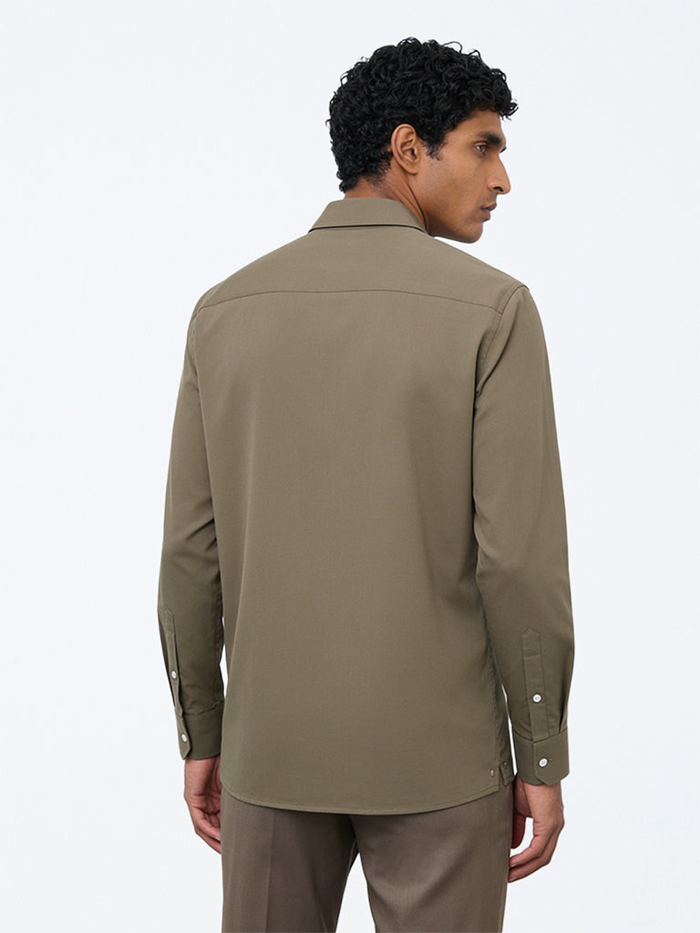 WES Formals Olive Solid Slim-Fit Shirt