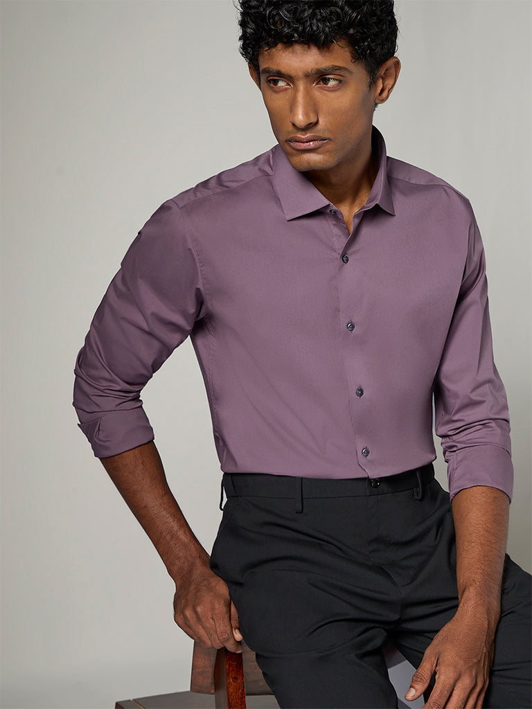 WES Formals  Mauve Ultra Slim-Fit Shirt