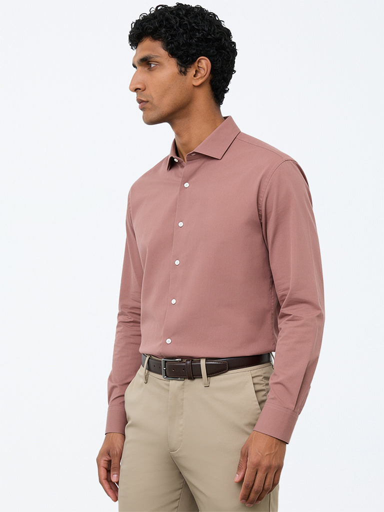 WES Formals Dusty Pink Ultra Slim-Fit Cotton-Blend Shirt