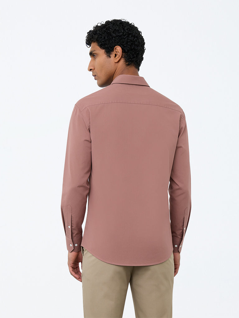 WES Formals Dusty Pink Ultra Slim-Fit Cotton-Blend Shirt