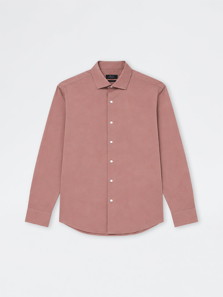 WES Formals Dusty Pink Ultra Slim-Fit Cotton-Blend Shirt