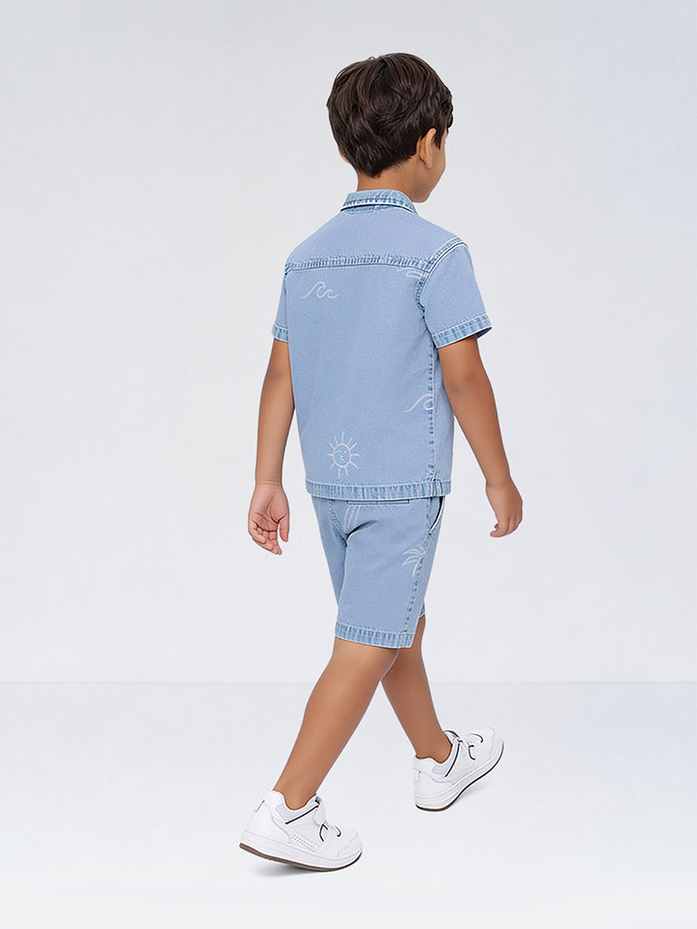 HOP Kids Boys Blue Denim Shirt and Shorts Set