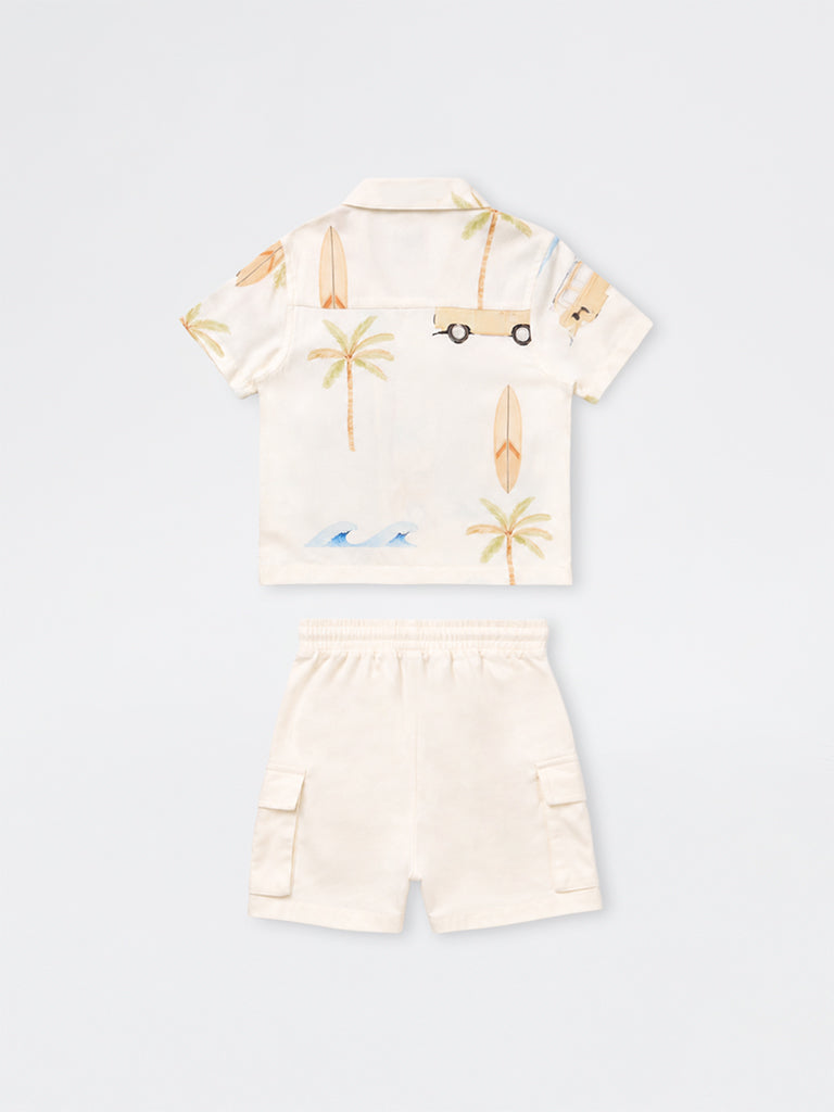HOP Kids Boys Off-White Beach Theme Shirt