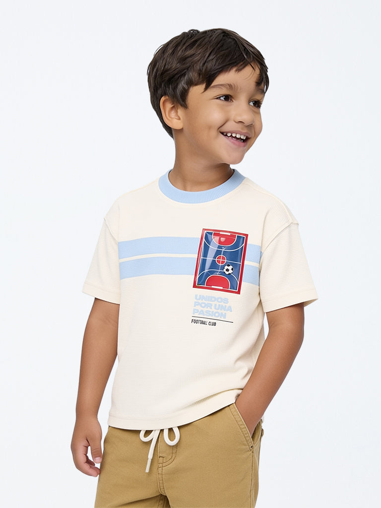 HOP Kids Boys Off-White Football Theme Cotton T-Shirt