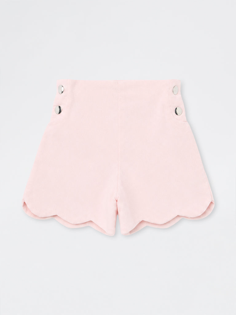 HOP Kids Girls Light Pink Scalloped High-Rise Cotton Shorts