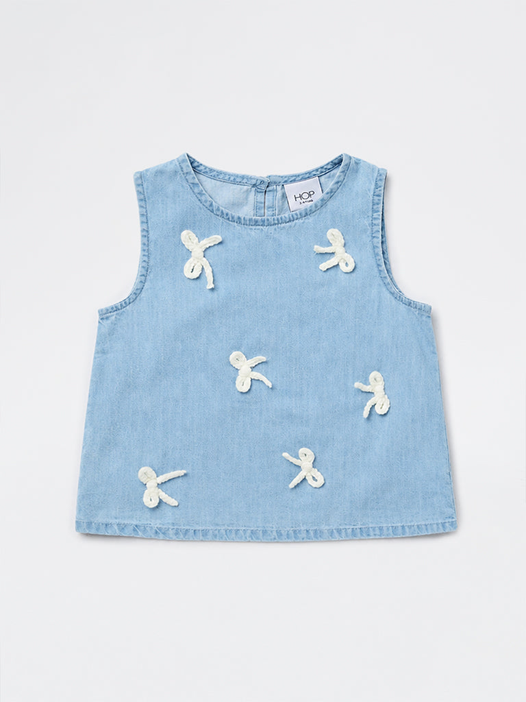 HOP Kids Girls Light Blue Bow-Detailed Cotton Top
