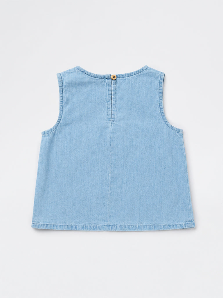HOP Kids Girls Light Blue Bow-Detailed Cotton Top