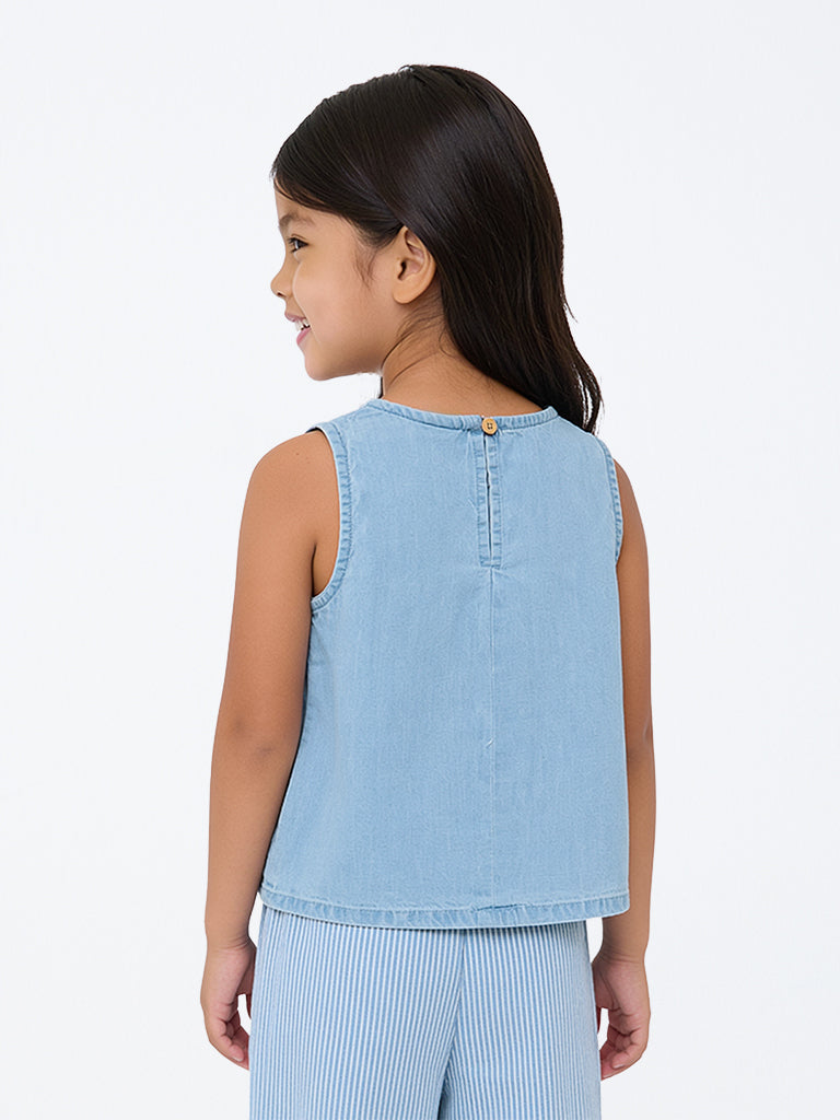 HOP Kids Girls Light Blue Bow-Detailed Cotton Top