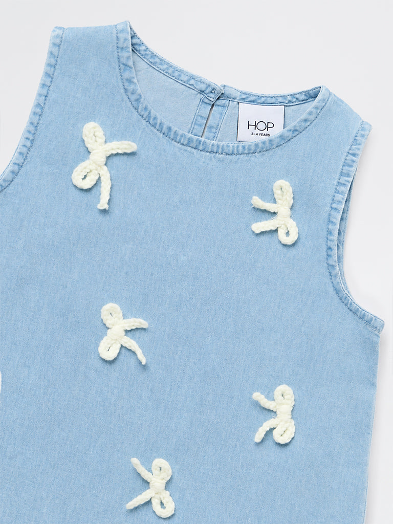 HOP Kids Girls Light Blue Bow-Detailed Cotton Top
