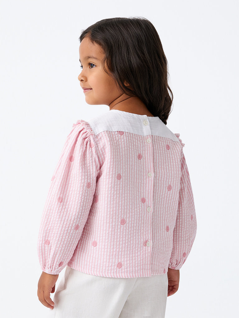 HOP Kids Girls Pink Bow-Detail Striped Cotton Top