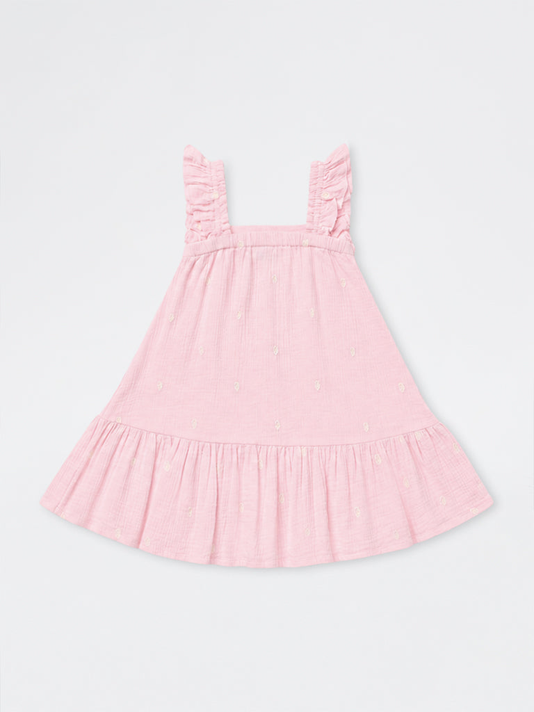 HOP Kids Girls Pink Solid Cotton A-Line Dress