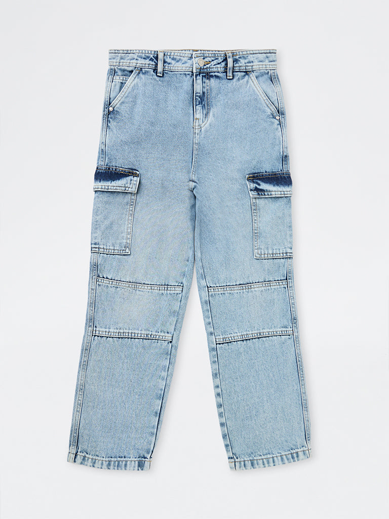 Boys Blue Cargo-Style Mid-Rise Jeans