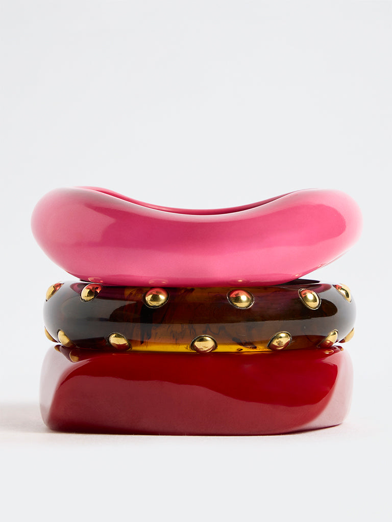 Westside Accessories Multi Color Stud-Detail Resin Bangles - Pack of 3