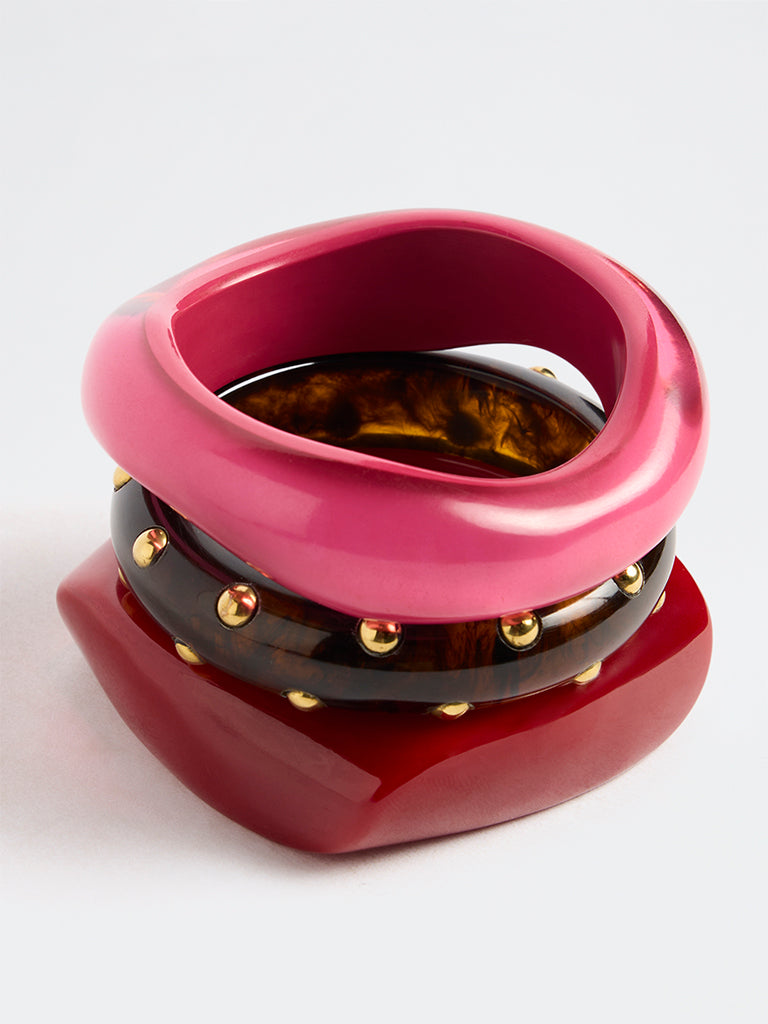 Westside Accessories Multi Color Stud-Detail Resin Bangles - Pack of 3
