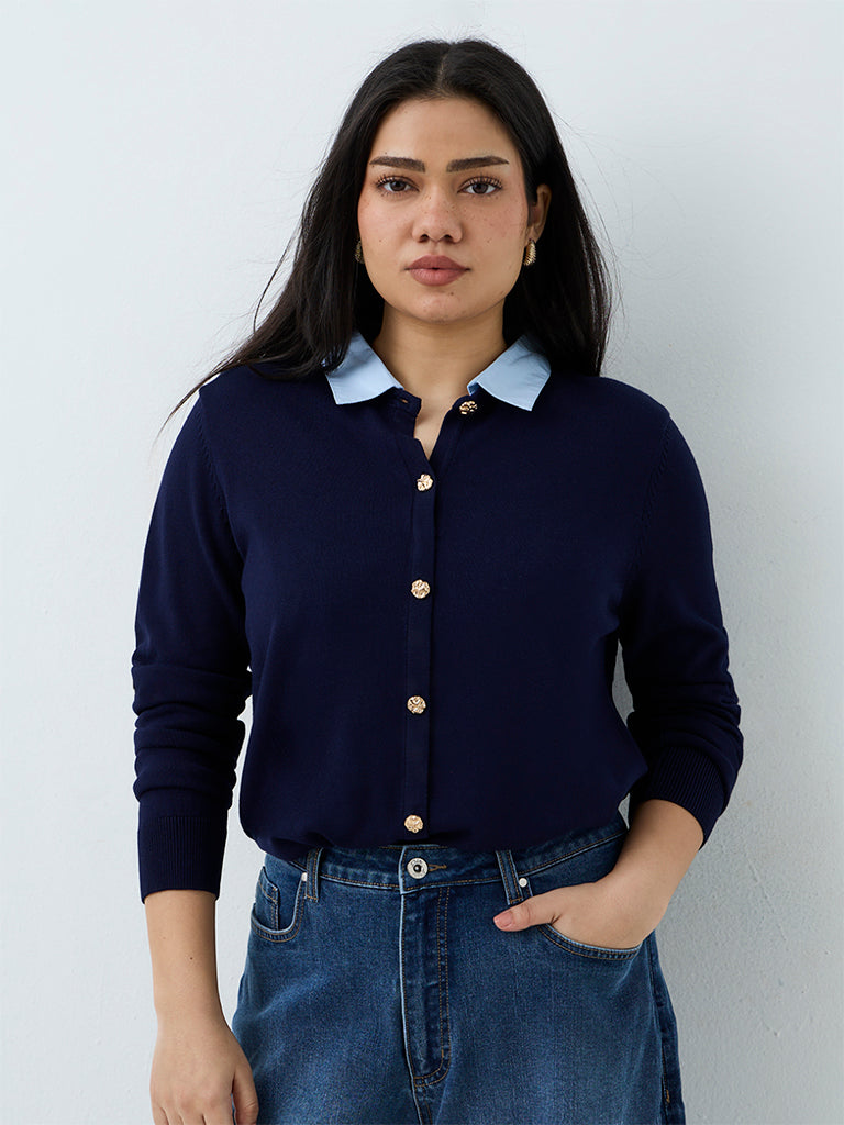 Gia Navy Solid Knitted Sweater
