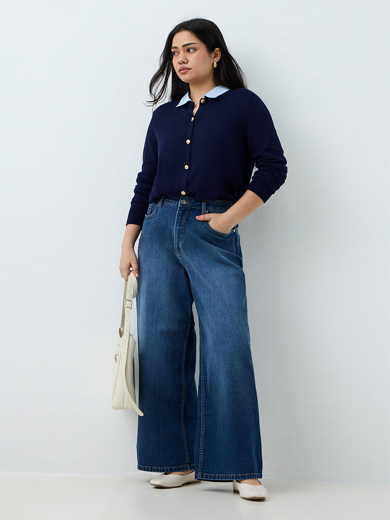Gia Navy Solid Knitted Sweater