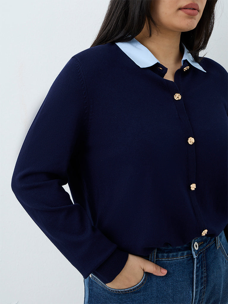 Gia Navy Solid Knitted Sweater