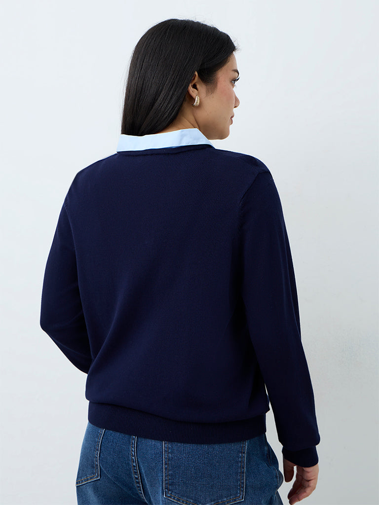Gia Navy Solid Knitted Sweater
