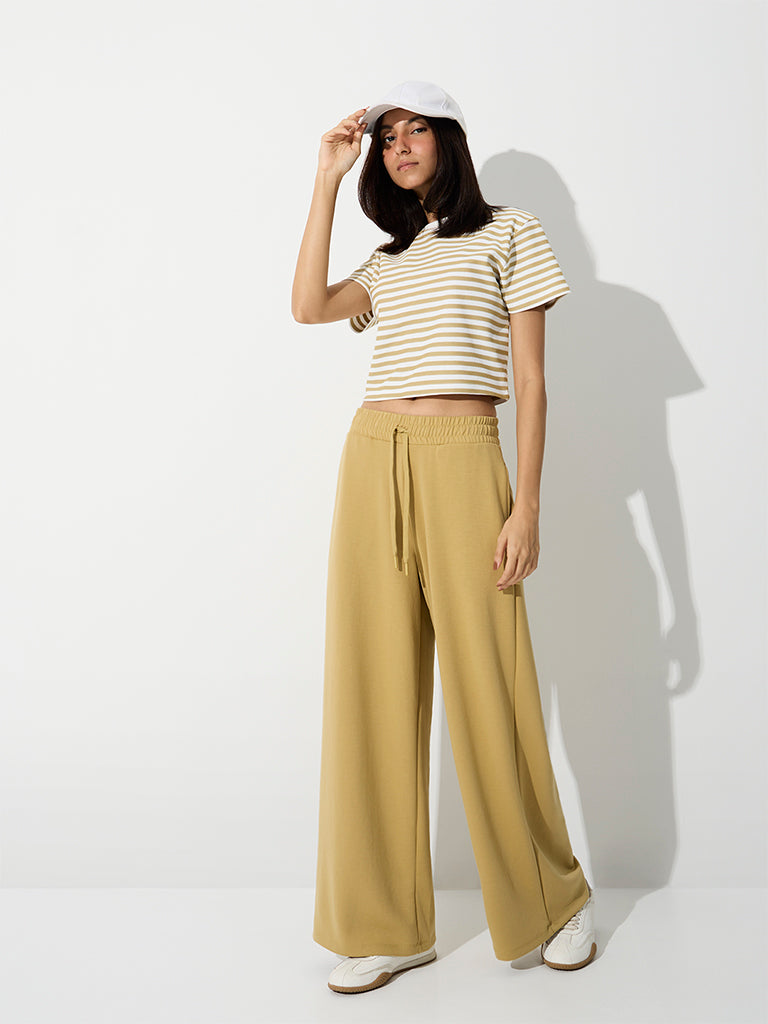 Nuoflexx Light Mustard Striped Cotton-Blend T-Shirt