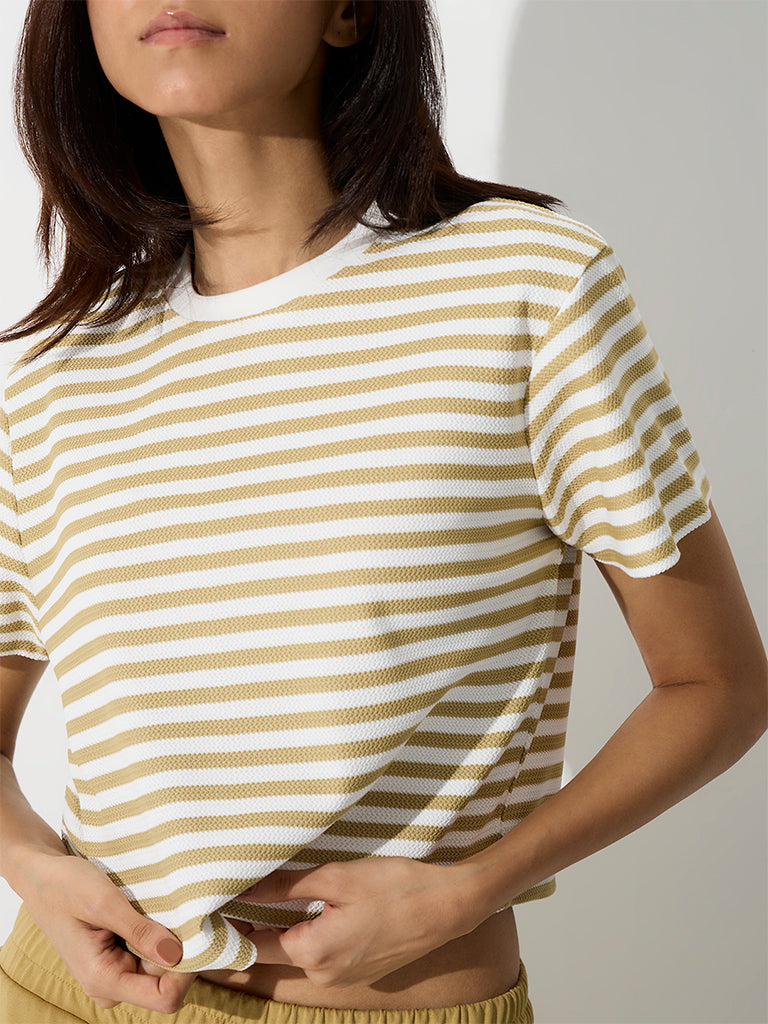 Nuoflexx Light Mustard Striped Cotton-Blend T-Shirt
