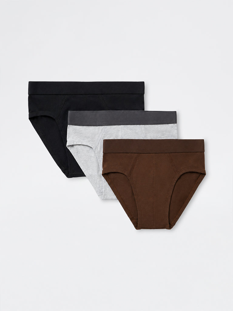 WES Lounge Multicolour Relaxed-Fit Cotton-Blend Briefs - Pack of 3