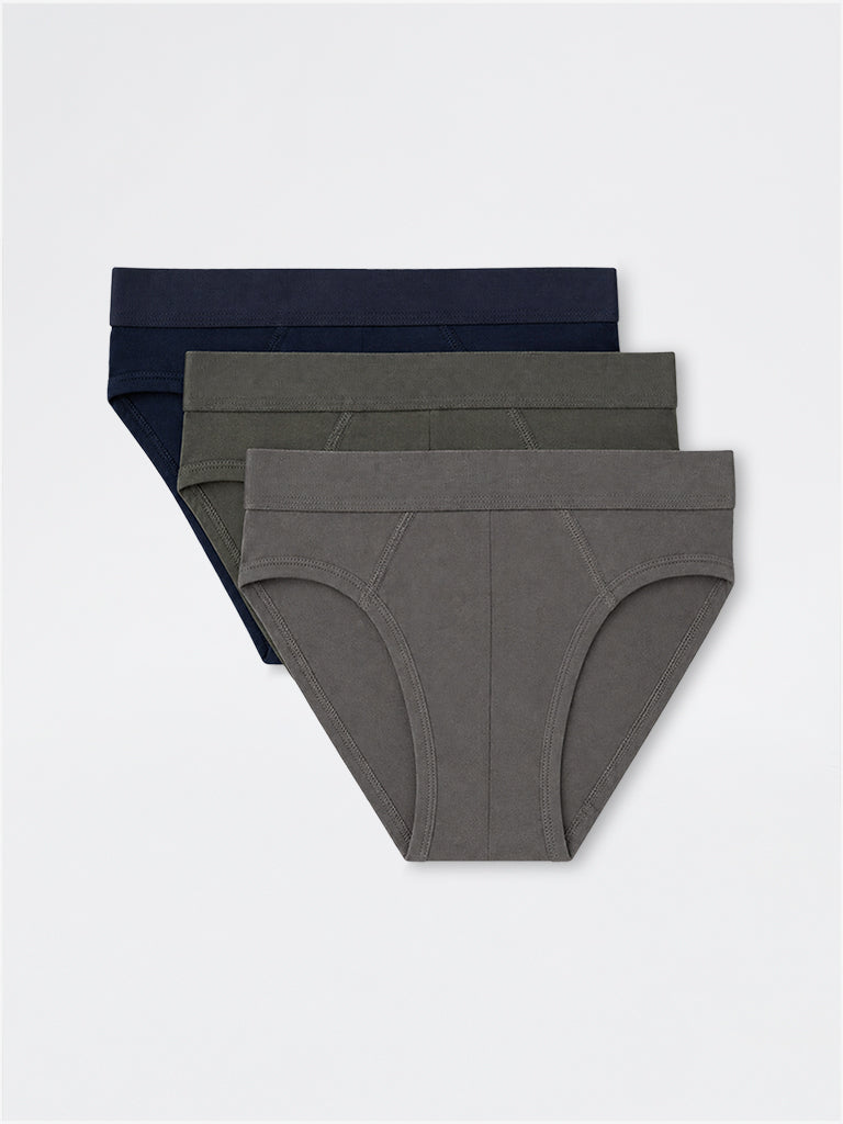 WES Lounge Multicolour Solid Relaxed-Fit Cotton-Blend Briefs- Pack of 3