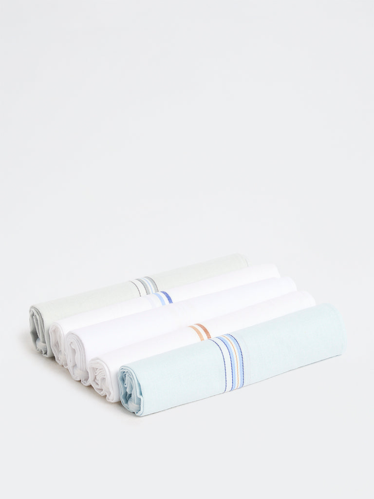WES Lounge White Striped Cotton Handkerchiefs - Pack of 5