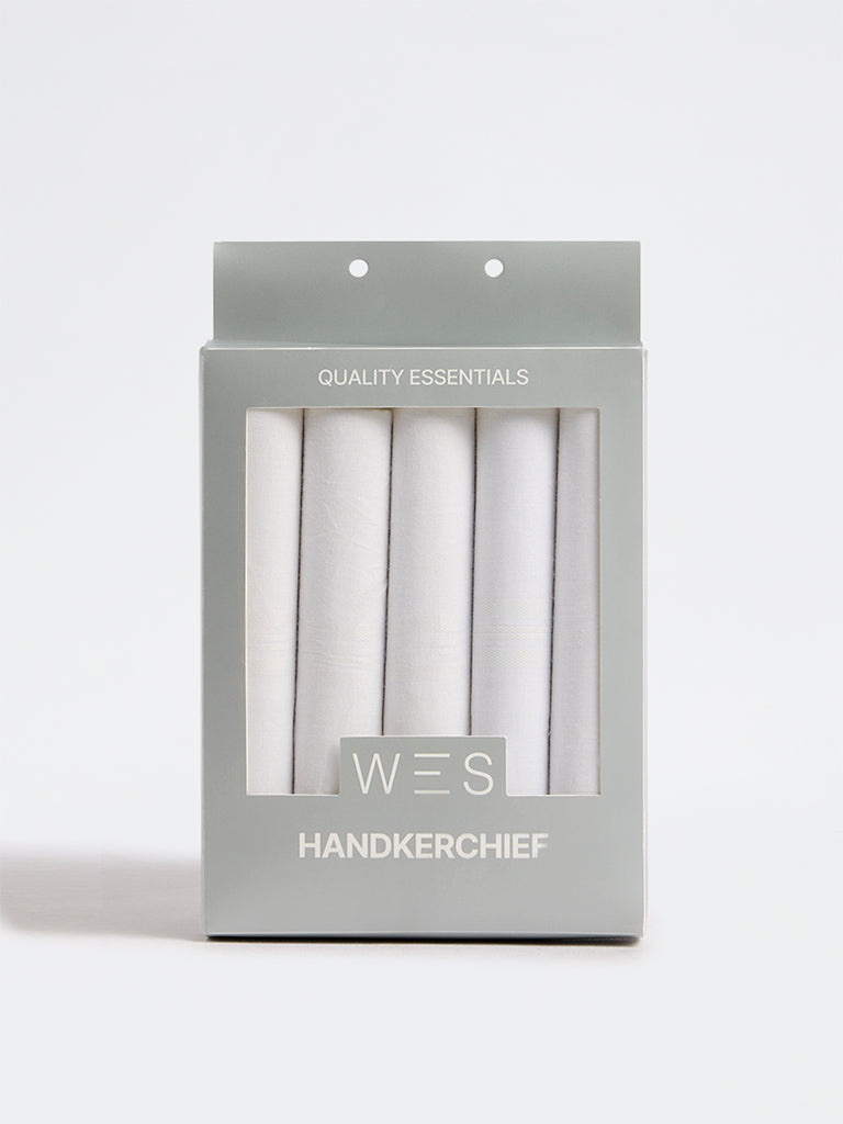 WES Lounge White Solid Cotton Handkerchiefs - Pack of 5