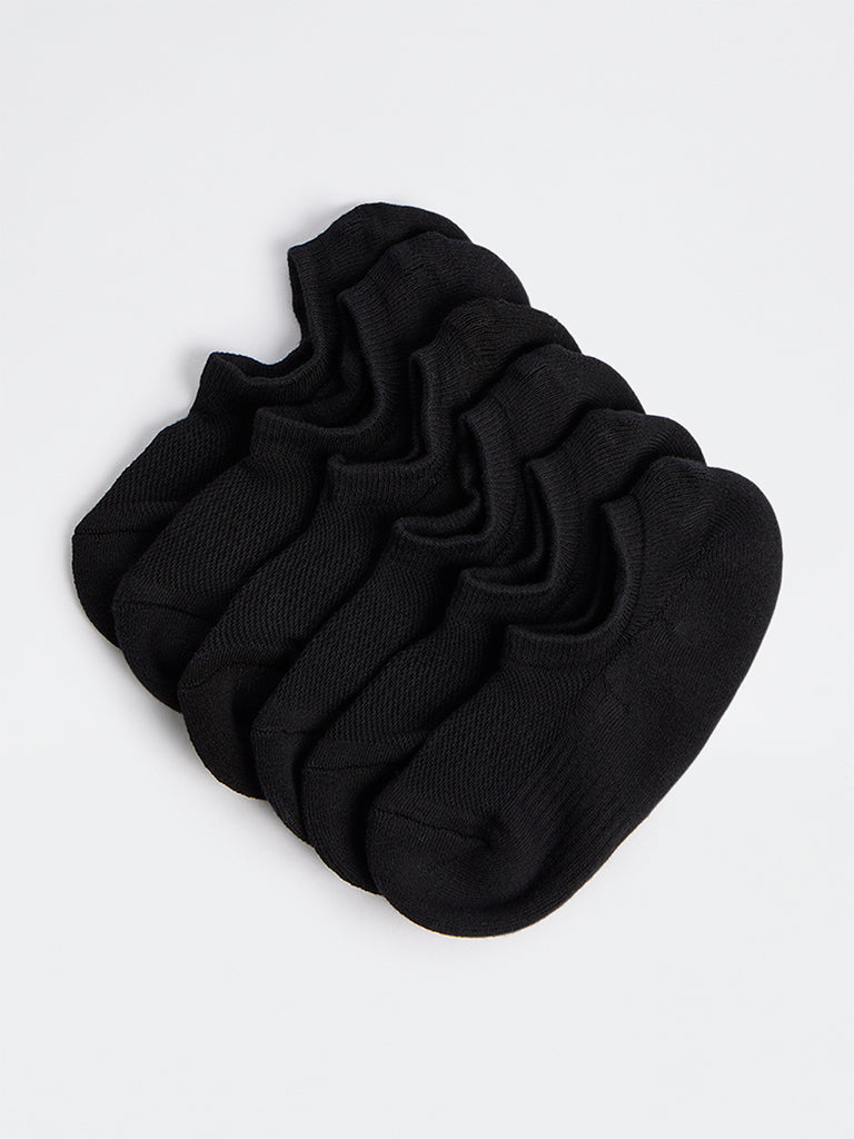 WES Lounge Black Solid Cotton-Blend Sneaker Socks - Pack of 3