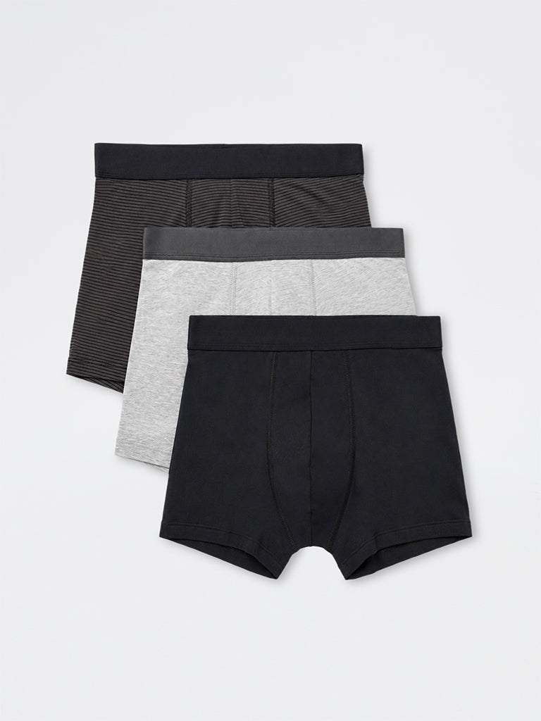 WES Lounge Black Relaxed-Fit Cotton-Blend Trunks - Pack of 3